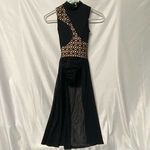 Weissman Dress Asymmetrical Black Dance Open  Back Panel Mesh Skirt MC